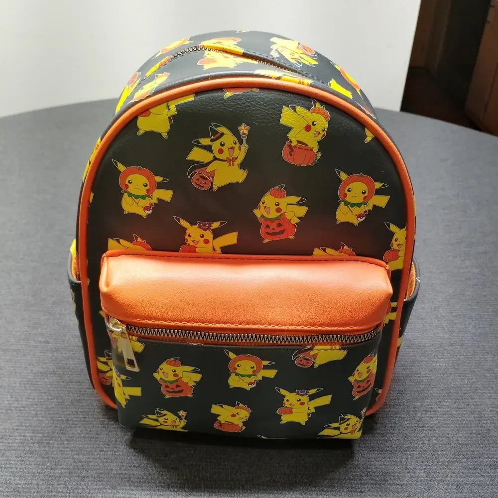 Pokémon Pikachu Mini Backpack Bioworld All-Over Print Black Orange Faux Leather